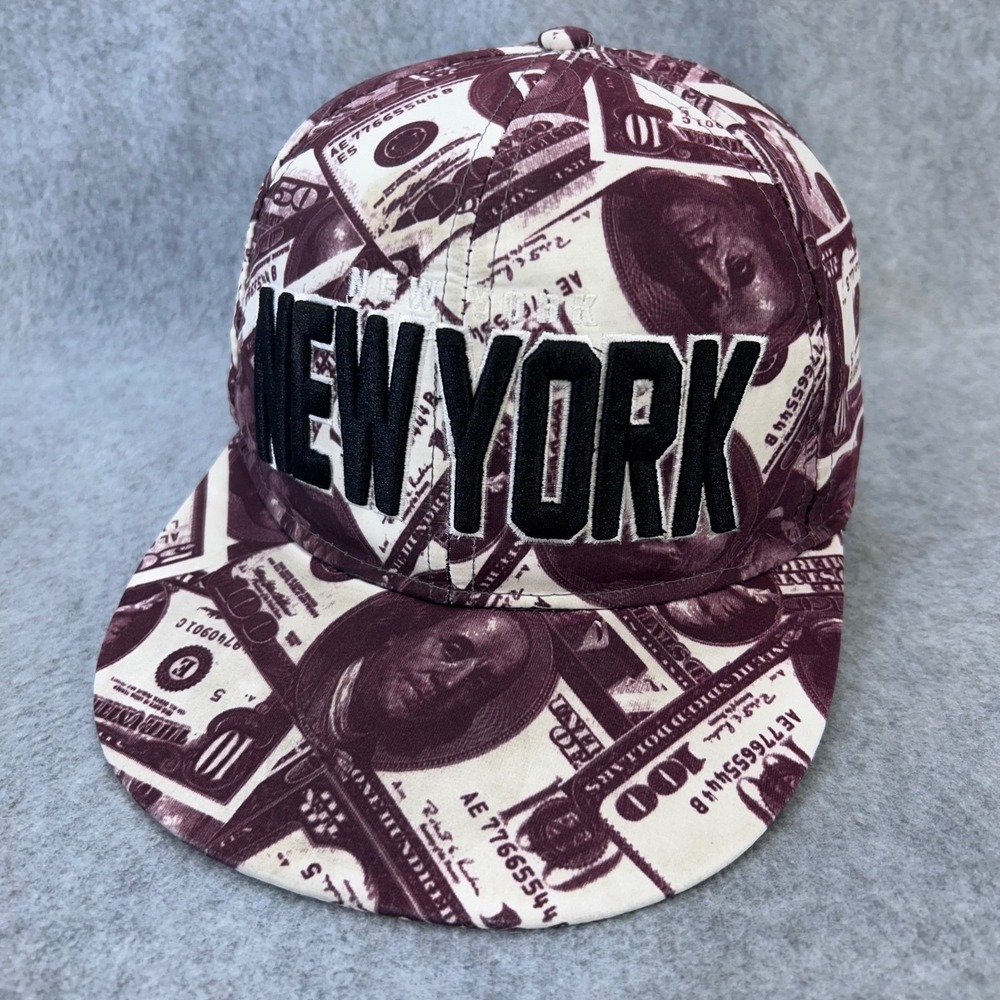 T&T New York Snapback Hat All Over Money Print Maroon Cream Adjustable Cap 851